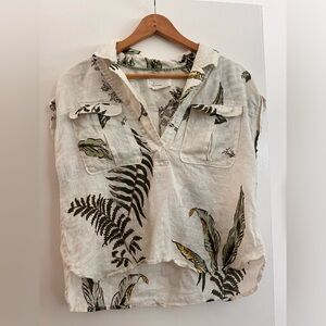 Anthropologie 100% linen print blouse size S